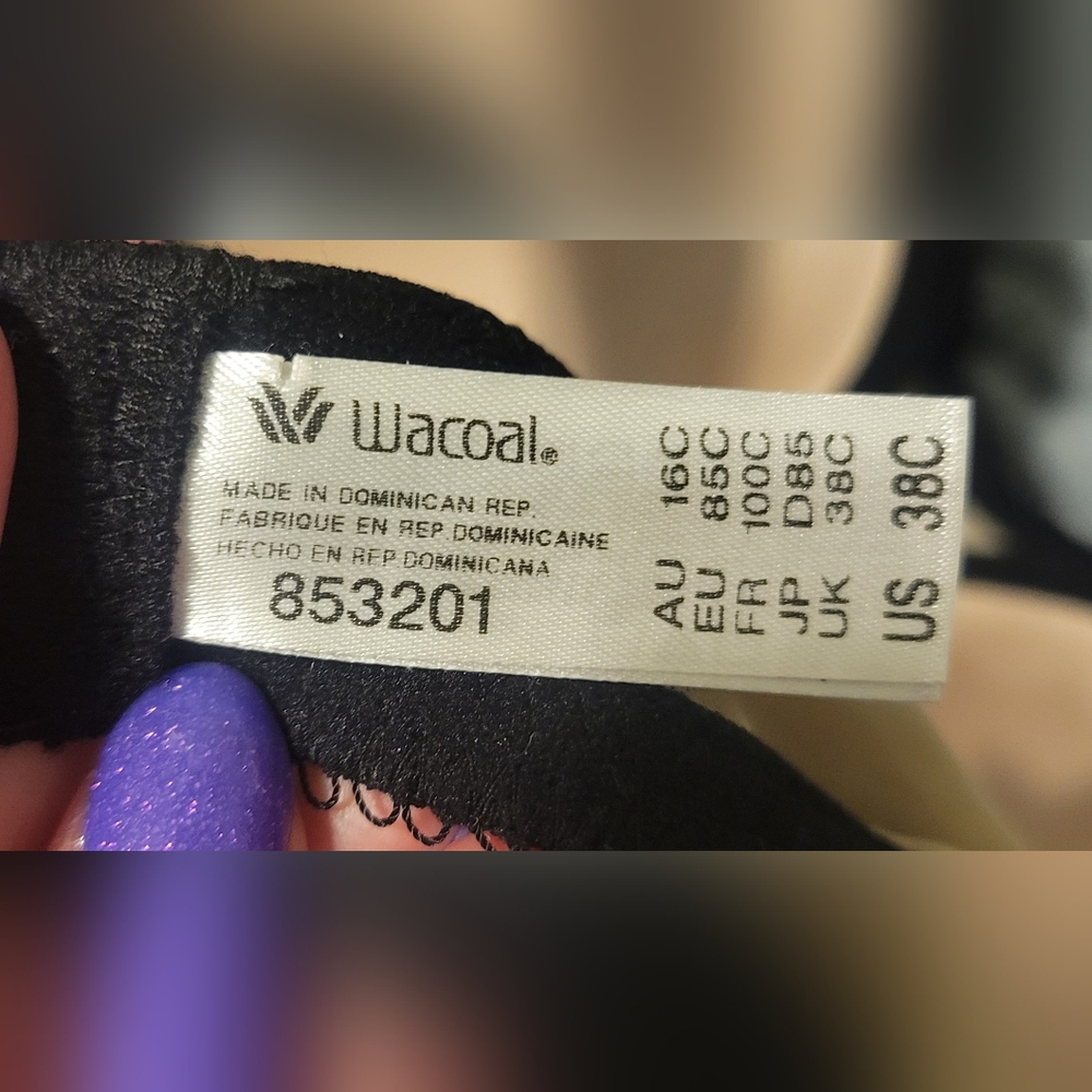 Wacoal Lace Finesse T-shirt Bra 38C Black - Picture 6 of 7
